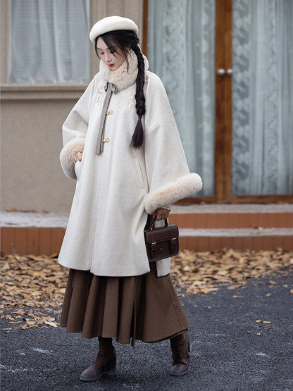 Ming Dynasty Modern Hanfu Coat and Wrap Skirt for Autumn and Winter - Cappuccino 卡布奇诺