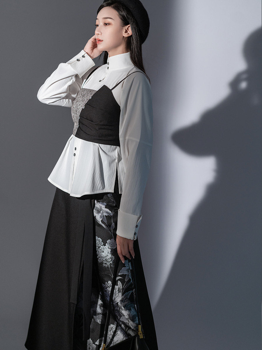 New Chinese Style Long Sleeve Shirt & Spiral Wrap Skirt - Duihaoruzuo 对号入座 (Preorder)