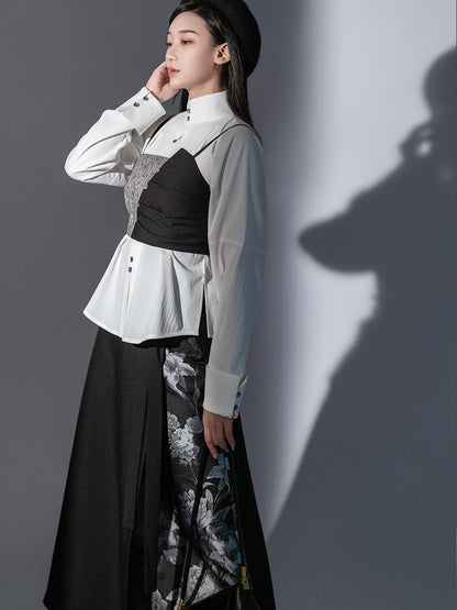 New Chinese Style Long Sleeve Shirt & Spiral Wrap Skirt - Duihaoruzuo 对号入座 (Preorder)