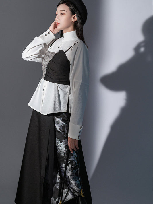 New Chinese Style Long Sleeve Shirt & Spiral Wrap Skirt - Duihaoruzuo 对号入座 (Preorder)