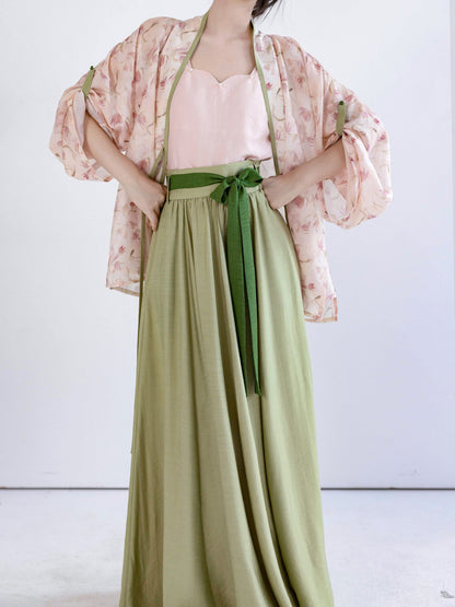 Song Dynasty Modern Hanfu Tencel Cardigan and Elastic Skirt - Four Seasons 四时春 (Preorder)