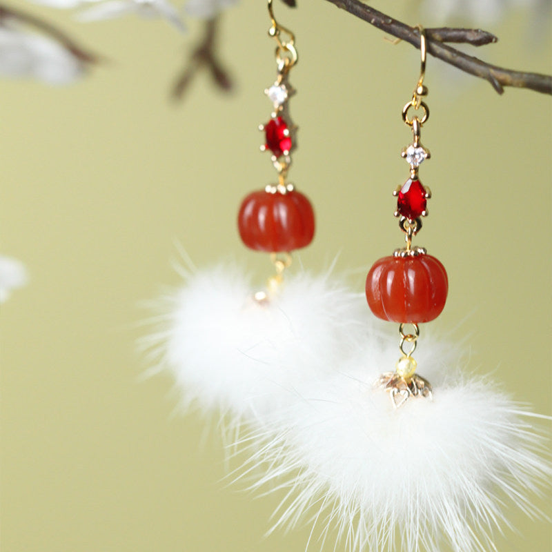 Mink Furball Earrings | Hanfu Jewelry