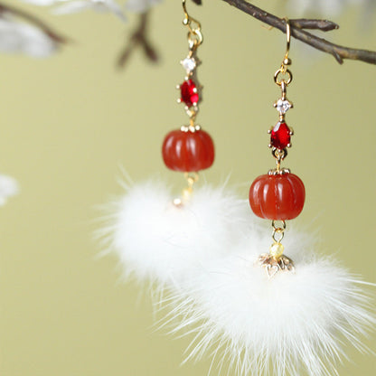 Mink Furball Earrings | Hanfu Jewelry