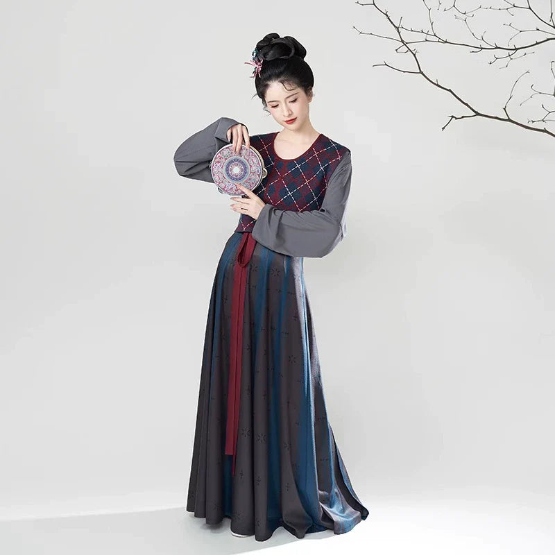 Tang Dynasty Modern Hanfu Set with Beizi Overlay & Flowing Eight-Panel Skirt - Twilight Returns 暮晚归 (Preorder)