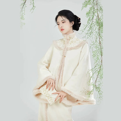 Song Dynasty Modern Hanfu Set with Embroidered Cape and Spiral Skirt - Nanzhi 南枝 (Preorder)