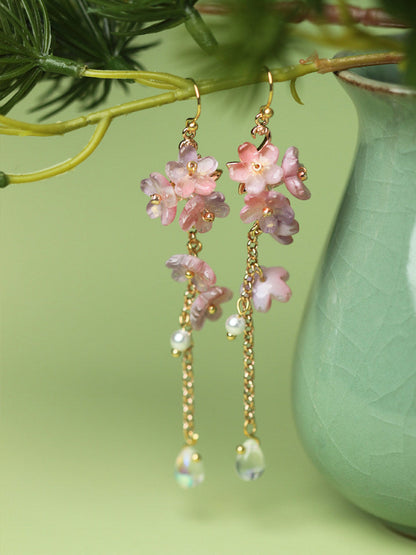 Wisteria Glazed Flower Earrings | Hanfu Jewelry