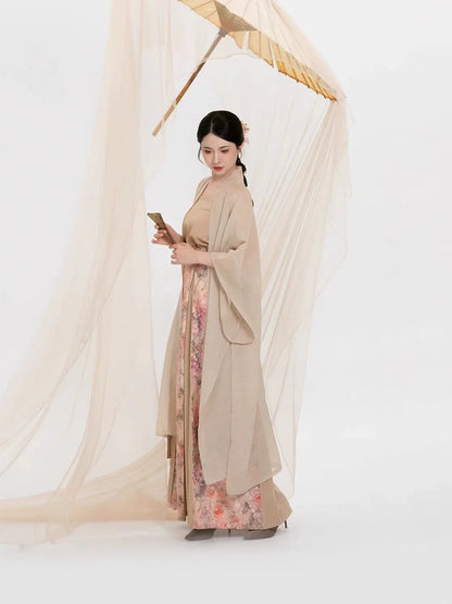 Song Dynasty Modern Hanfu Set with Changgan Temple Beizi and Three Pleat Skirt - Xuhuashi 叙花时 (Preorder)