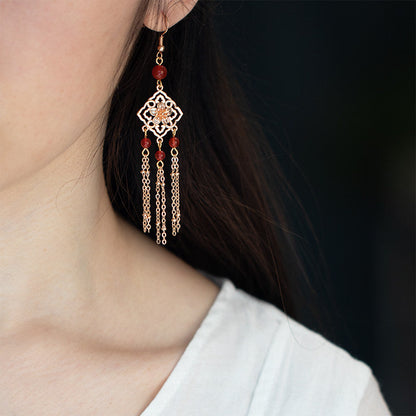 Red Onyx Tassel Antique Earrings | Hanfu Jewelry