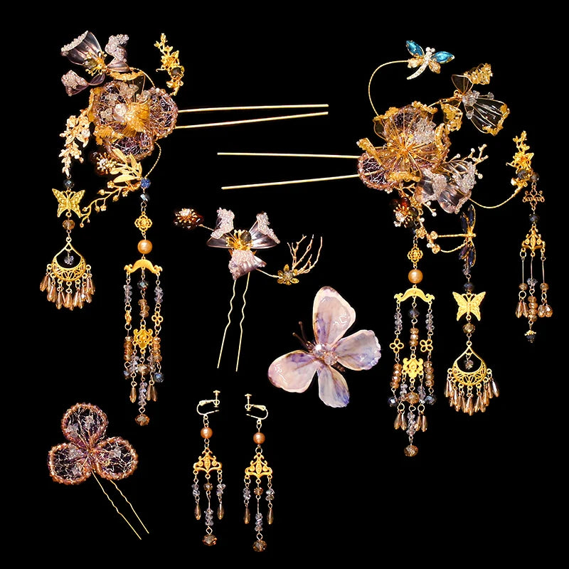Butterfly Moonlight - Light-Toned Butterfly Tassel Bridal Hairpin Celestial New Chinese Style Wedding Headpiece