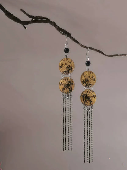 Bamboo Leaves Round Tassel Earrings | Hanfu Jewelry