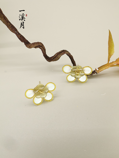 Velvet Flower Plum Blossom Heart Stud Earrings | Qipao Jewelry