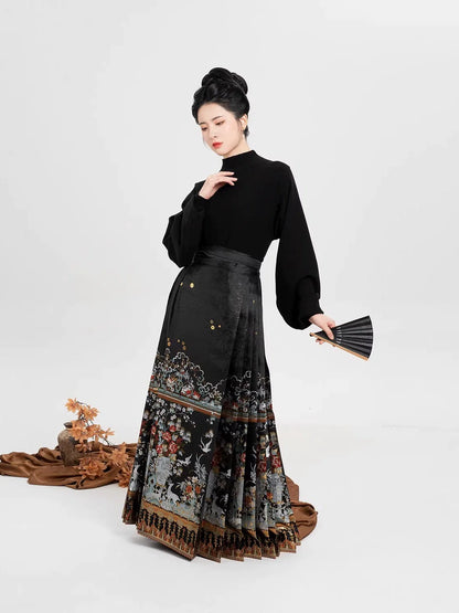 Ming Dynasty Modern Hanfu Round Neck Jacket with Mamianqun - Fulu 岁朝福鹿