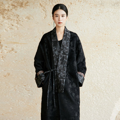 New Chinese Style Woven Wool Jacquard Coat - Qichen 祈宸