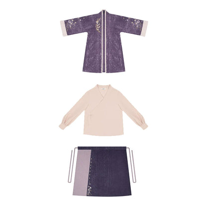 Song Dynasty Modern Hanfu Set with Long Sleeve Top and Spiral Skirt - Canglan Swallow 苍兰燕子 (Preorder)