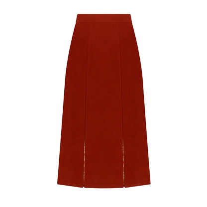 New Chinese Style Women Knit Top & Three Pleat Skirt Set - Maple Orange 枫橘 (Preorder)