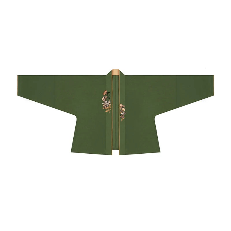 Song Dynasty Modern Hanfu Set with Winged Sleeve Top and Wide Leg Pants - Bookmark Butterfly 书签蝴蝶 (Preorder)