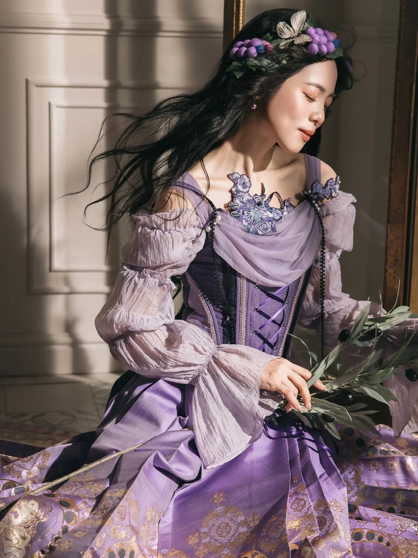 Ming Dynasty Modern Hanfu Bustier with Mamianqun - Violet Night 堇夜香颂