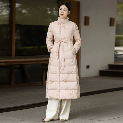 Bamboo Poem 竹影禅 - New Chinese Zen-Inspired Down Coat for Women Qipao Hanfu Style Winter Outerwear