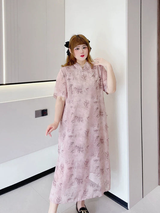 Lilac new Chinese style qipao cheongsam dress — detail view