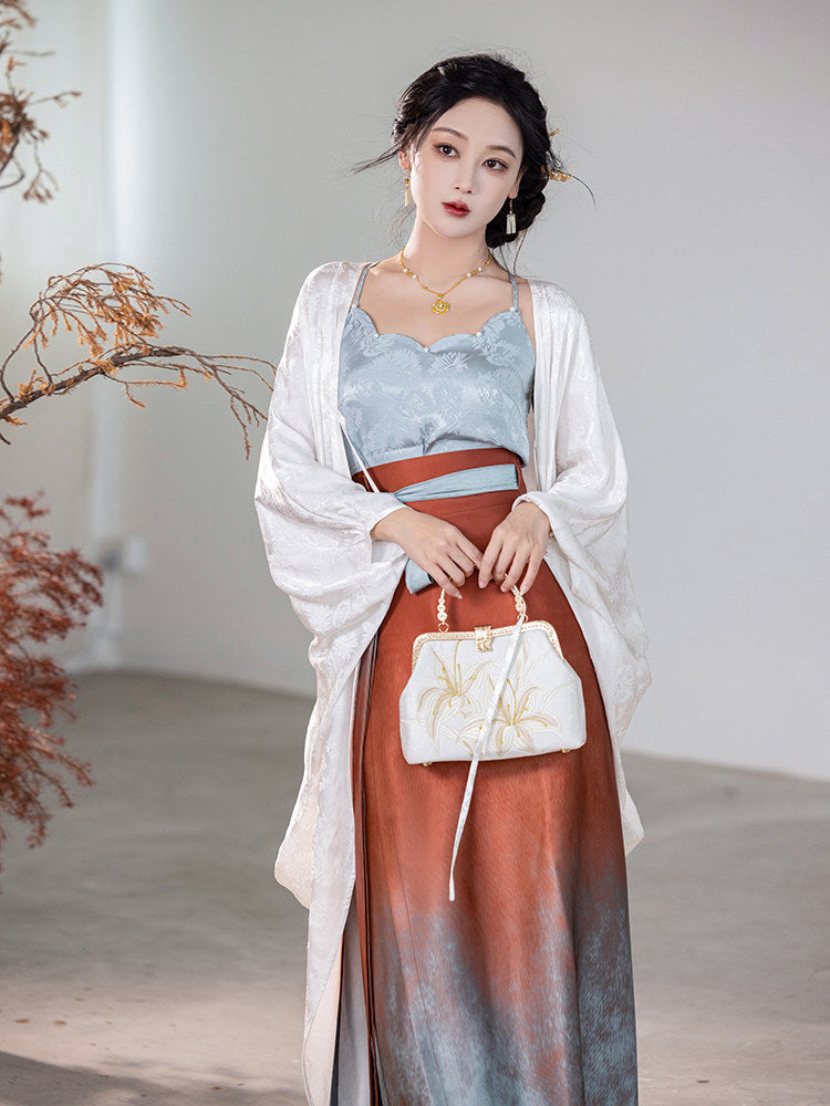 Song Dynasty Modern Hanfu Fairy Cardigan and Spiral Skirt - Glaze Red 釉里红 (Preorder)