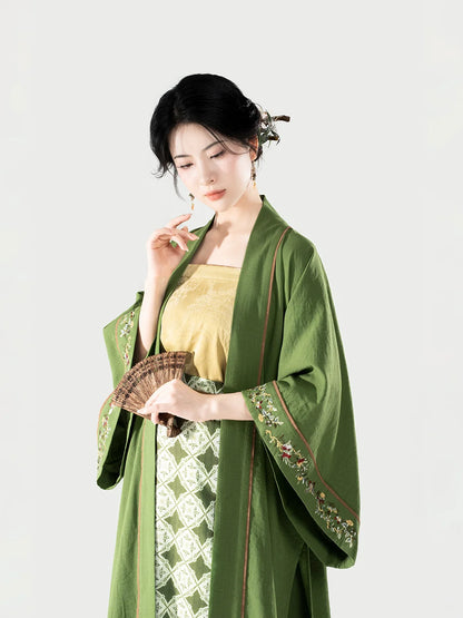 Song Dynasty Modern Hanfu Set with Changgan Temple Beizi and Spiral Skirt - Yuhuacui 玉华翠 (Preorder)