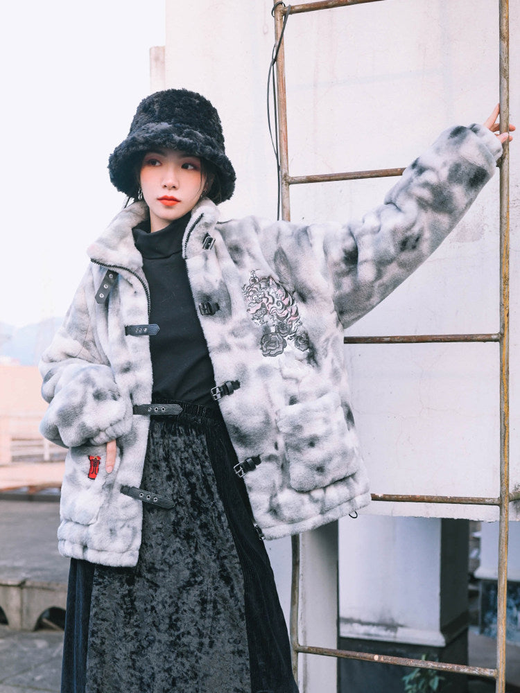 New Chinese Style Faux Rabbit Plush Fur Jacket - Yinhu 寅虎