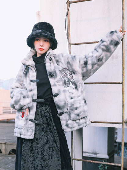 New Chinese Style Faux Rabbit Plush Fur Jacket - Yinhu 寅虎