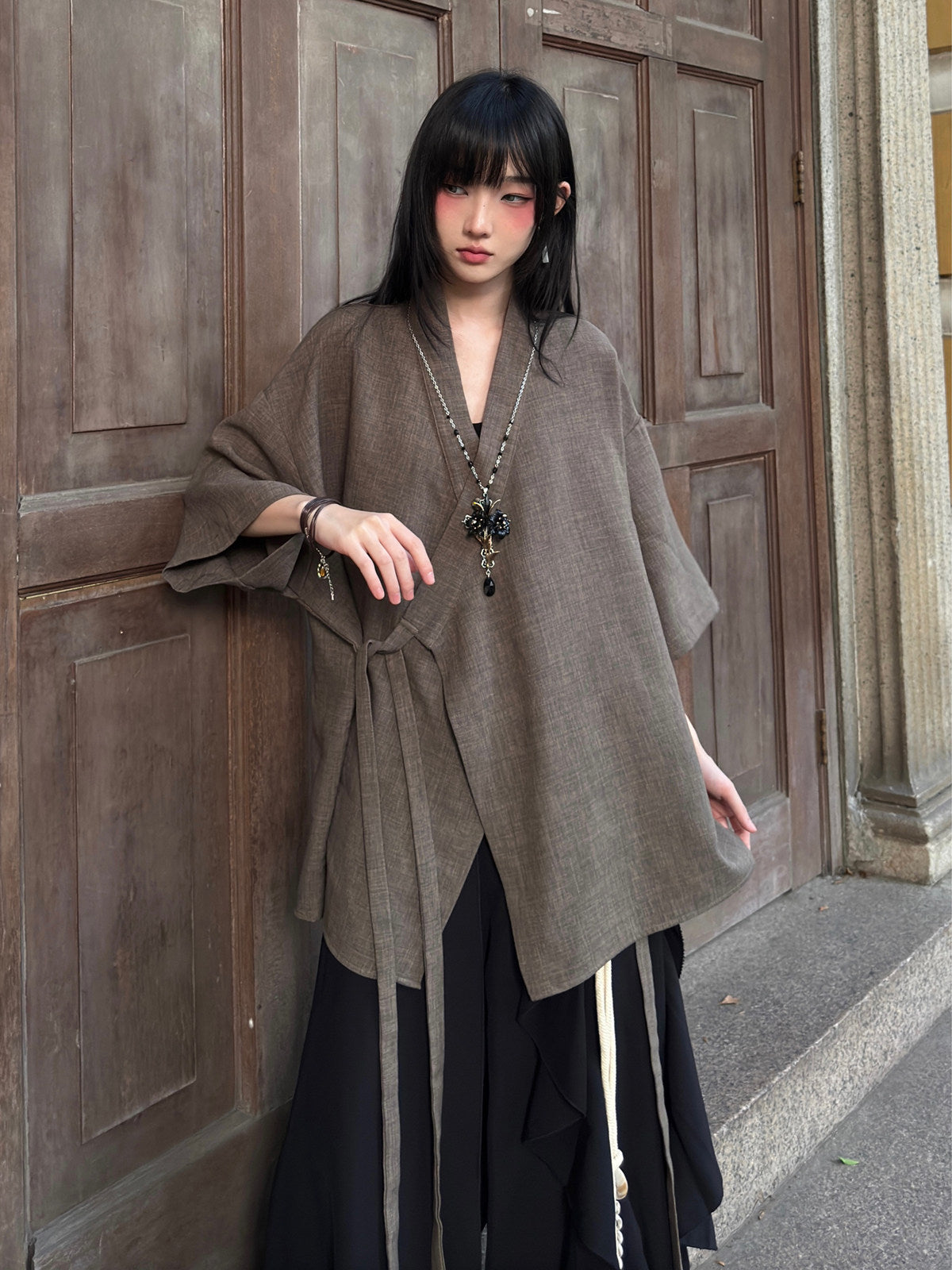 New Chinese Style Cross Collar Long Sleeve Cardigan
