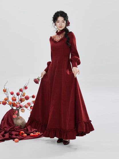 New Chinese Style Long Sleeve Dress Hanfu Inspired for New Year Festivals - Winter Persimmon 冬柿 (Preorder)