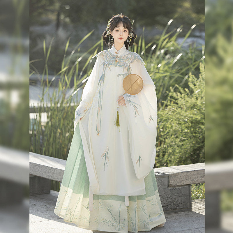 Ming Dynasty Bamboo Leaves Motif Cloud Collar & Mamian Skirt | Yujun 玉君