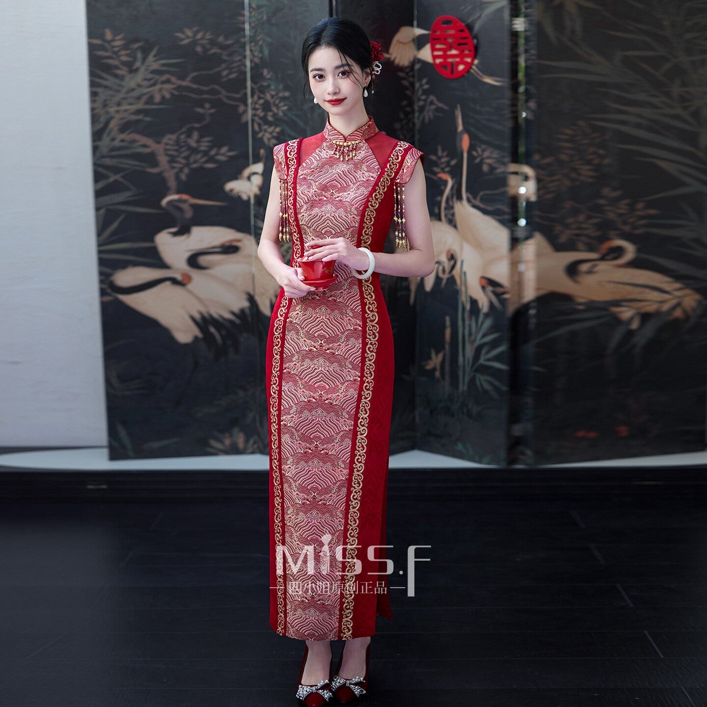 Red Embroidered Bridal Qipao Cheongsam | Hearts