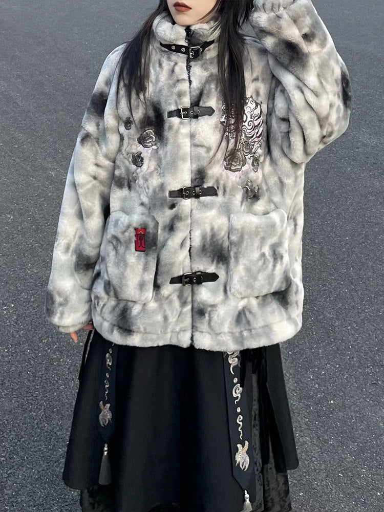 New Chinese Style Faux Rabbit Plush Fur Jacket - Yinhu 寅虎