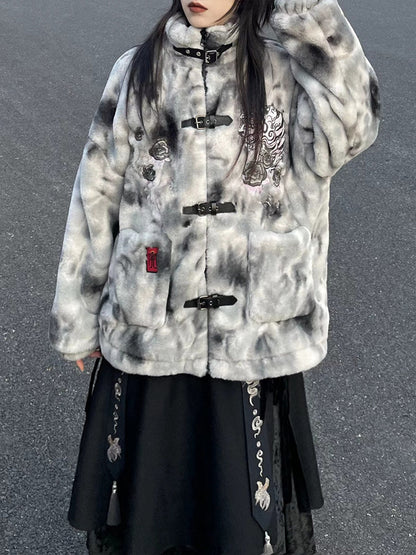 New Chinese Style Faux Rabbit Plush Fur Jacket - Yinhu 寅虎