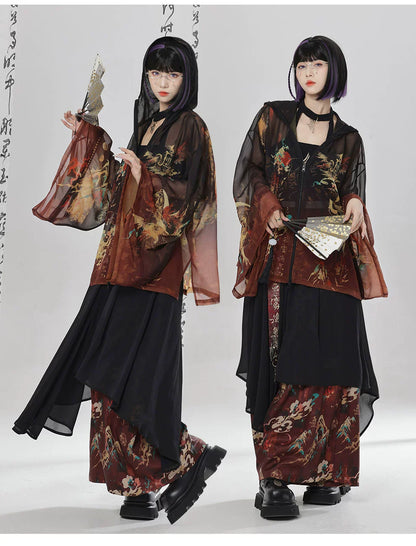 Yinglong 应龙 - Printed Hooded Chinese Style Sunscreen Shirt & Pants