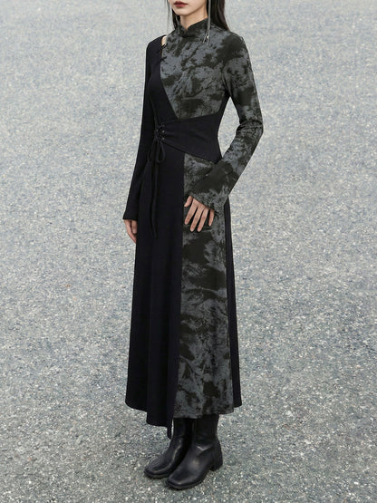 New Chinese Style Black Cotton Long Sleeve Dress (Preorder)