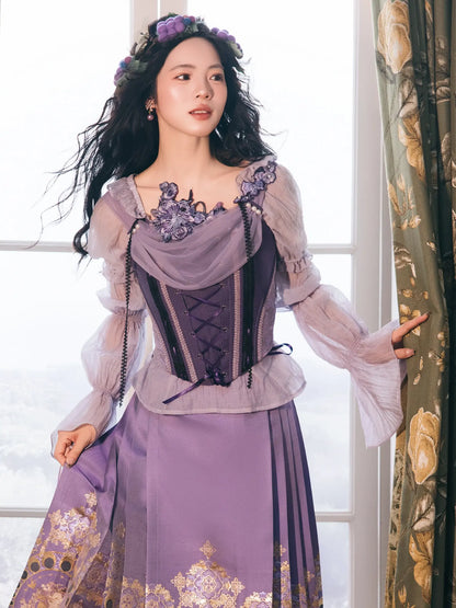 Ming Dynasty Modern Hanfu Bustier with Mamianqun - Violet Night 堇夜香颂