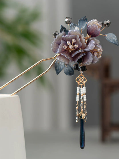Ink Cloud Dark Purple Floral Hanfu Hair Accessories Set