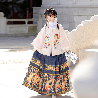 Ming Dynasty Hanfu Set Square Collar Top & Mamianqun | Phoenix Feather 凤羽