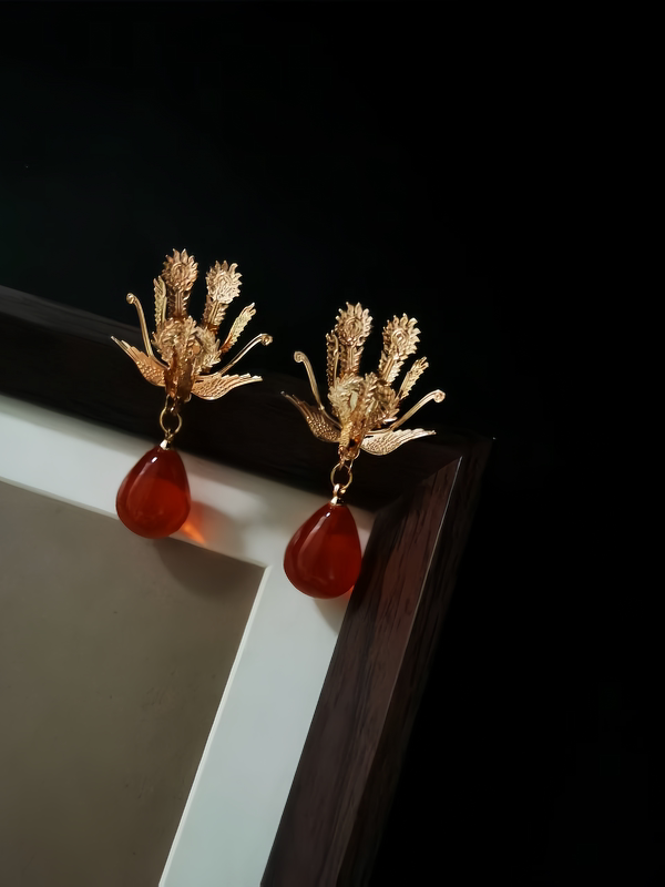 Ruby Phoenix Earrings | Hanfu Jewelry