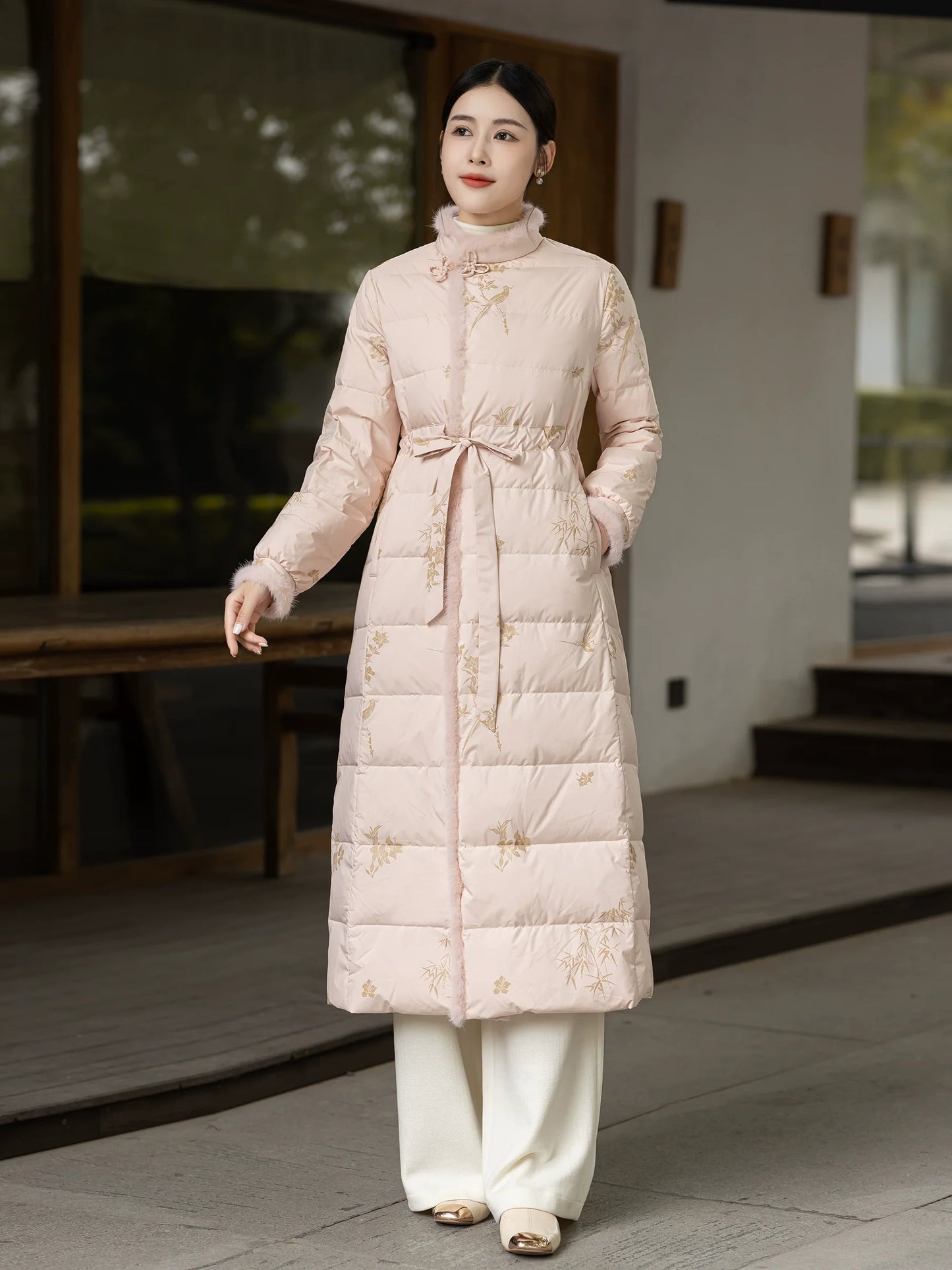 Bamboo Poem 竹影禅 - New Chinese Zen-Inspired Down Coat for Women Qipao Hanfu Style Winter Outerwear