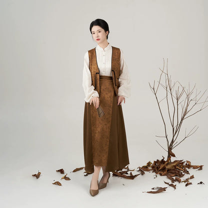 New Chinese Style Women Pipa Sleeve Shirt, Vest & Skirt Modern Hanfu Set - Liushu 琉珠 (Preorder)