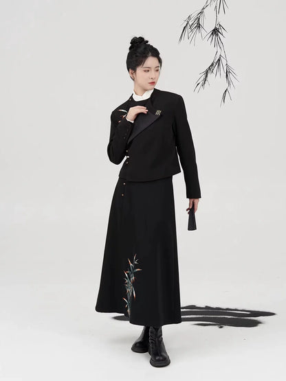 New Chinese Style Round Neck Robe Jacket with A-Line Skirt - Qianshi 谦时 (Preorder)