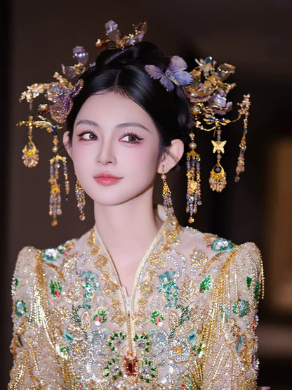 Butterfly Moonlight - Light-Toned Butterfly Tassel Bridal Hairpin Celestial New Chinese Style Wedding Headpiece