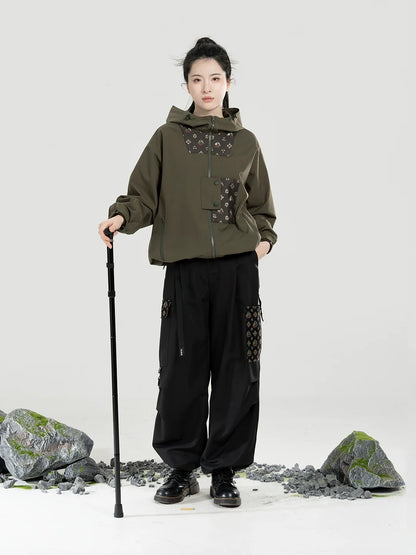 New Chinese Style Women Outdoor Hooded Jacket & Relaxed Straight-Leg Utility Pants - Guanchuanhai 观川海 (Preorder)