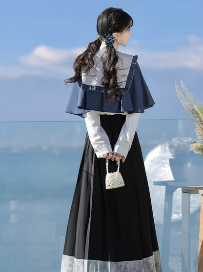 Ming Dynasty Modern Hanfu Shawl and Mamianqun - Night Reads 夜与书香