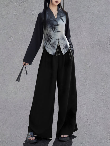 New Chinese Style Shadow Bamboo Ink Long Sleeve Top (Preorder)