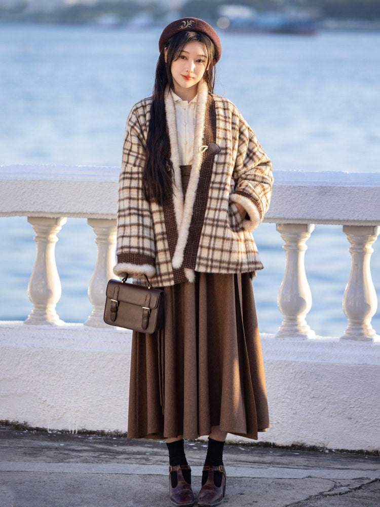 Song Dynasty Modern Hanfu Long Sleeve Top and Wrap Skirt for Autumn and Winter - Puppet Princess 布偶格格 (Preorder)