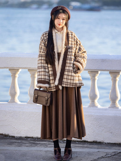 Song Dynasty Modern Hanfu Long Sleeve Top and Wrap Skirt for Autumn and Winter - Puppet Princess 布偶格格 (Preorder)