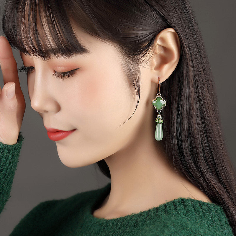 Jade Four Leaf Clover Earrings | Cheongsam Jewelry