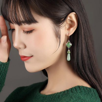Jade Four Leaf Clover Earrings | Cheongsam Jewelry